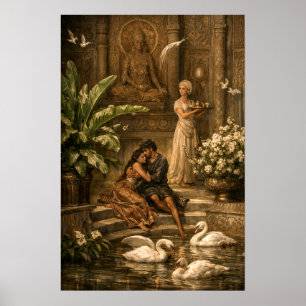 Stel In Zwanentuin Retro Orientalisme Poster