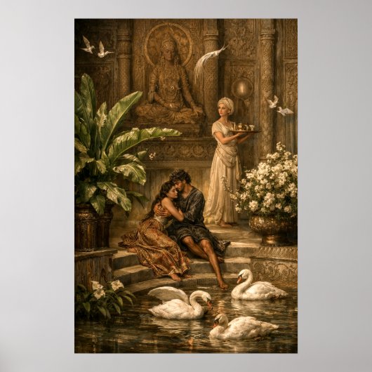 Stel In Zwanentuin Retro Orientalisme Poster (Voorkant)