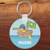 Stel je een avontuur voor met kartonnen dozen sleutelhanger (Voorkant)