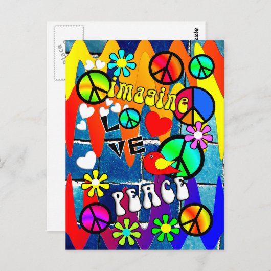 Stel je voor dat er in Retro Peace Symbols zijn Briefkaart (Voorkant / Achterkant)