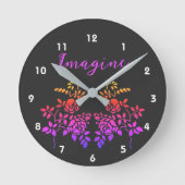 Stel je voor dat Roos Flowers Abstracte Inspireren Ronde Klok (Voorkant)