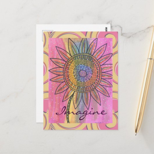 Stel je voor Peace Tie Dye Flower Waterverf Art Briefkaart (Voorkant / Achterkant in situ)