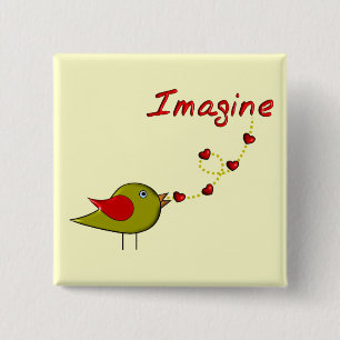 "Stel je voor" Vogel- en kunstontwerp Vierkante Button 5,1 Cm