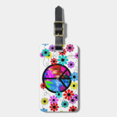 Stel je voor: Vredessymbool en Retro Flowers Bagagelabel (Voorkant verticaal)