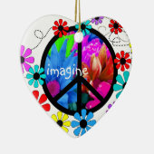 Stel je voor: Vredessymbool en Retro Flowers Keramisch Ornament (Rechts)