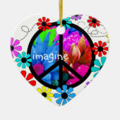 Stel je voor: Vredessymbool en Retro Flowers Keramisch Ornament (Voorkant)