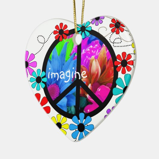 Stel je voor: Vredessymbool en Retro Flowers Keramisch Ornament (Links)