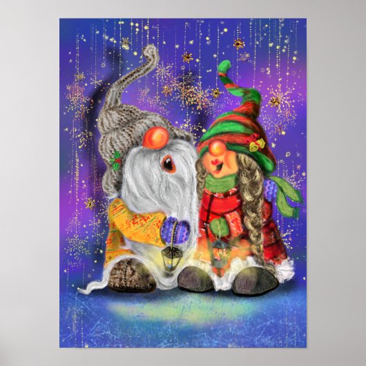 Stel Knuffelde Kabouters Die Gelukkig Kerstlied Zi Poster (Voorkant)