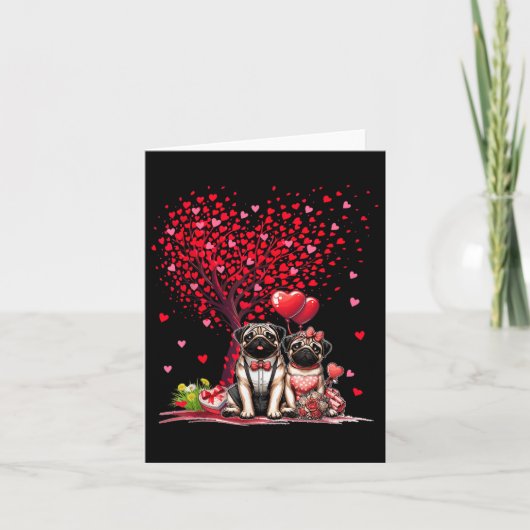 Stel Pugs Cotume Valentijnsdag Boom Cute Hearts Kaart (Voorkant)