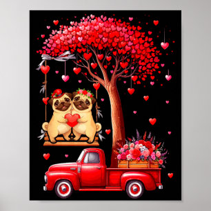 Stel Pugs Valentijnsharten Boom Pick-up Truck Eige Poster