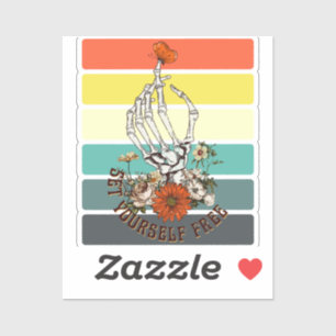Stel uzelf vrij - skeletbloemen vlinder sticker