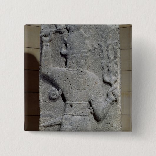 Stela of Teshub, god van het Syrische storm Vierkante Button 5,1 Cm (Voorkant)