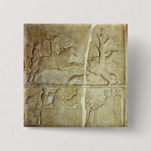 Stela relief die een jacht op wilde zwijnen weerge vierkante button 5,1 cm