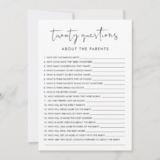 STELLA 20 Vragen over de Ouders Baby Game Kaart (Voorkant)