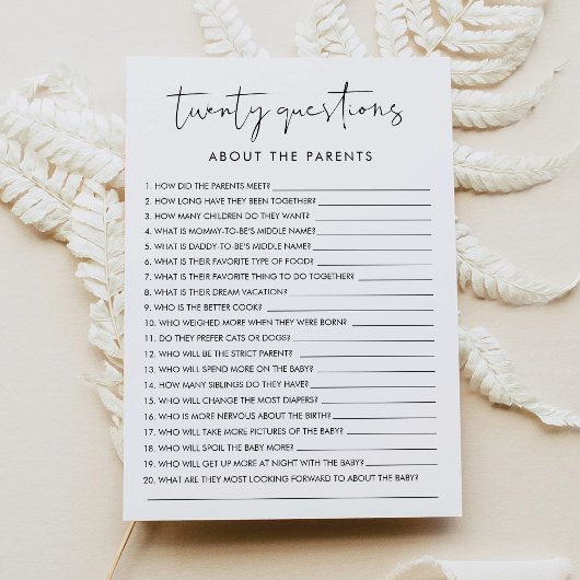 STELLA 20 Vragen over de Ouders Baby Game Kaart