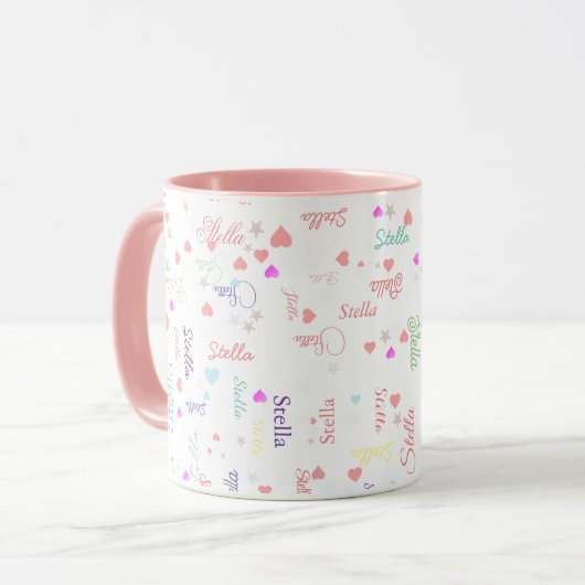 Stella aangepaste kleurnaam magische harten en ste mok (Voorkant links)