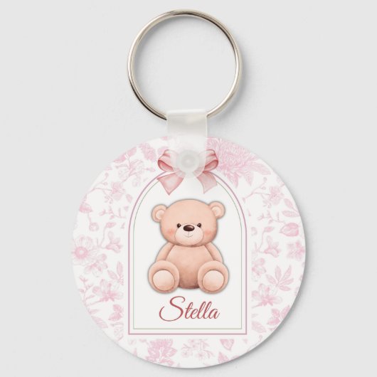 Stella | Aangepaste Roze Teddybeer Nursery Design Sleutelhanger (Voorkant)