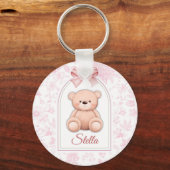Stella | Aangepaste Roze Teddybeer Nursery Design Sleutelhanger (Voorkant)