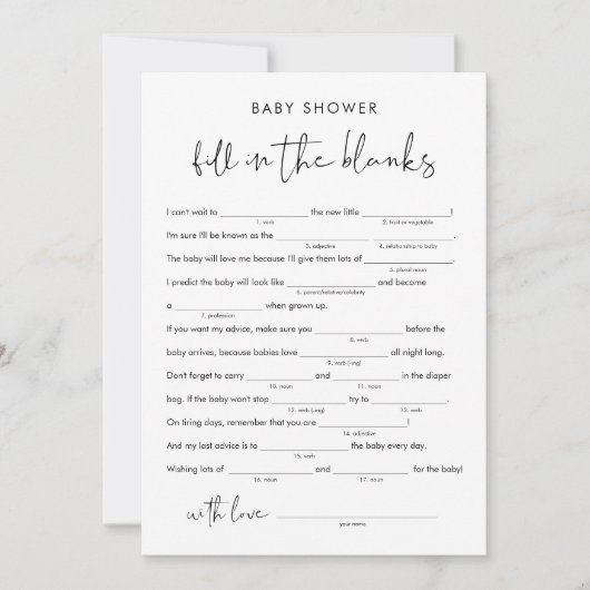 STELLA Baby shower Libs, vul het blanco spel in Kaart (Voorkant)