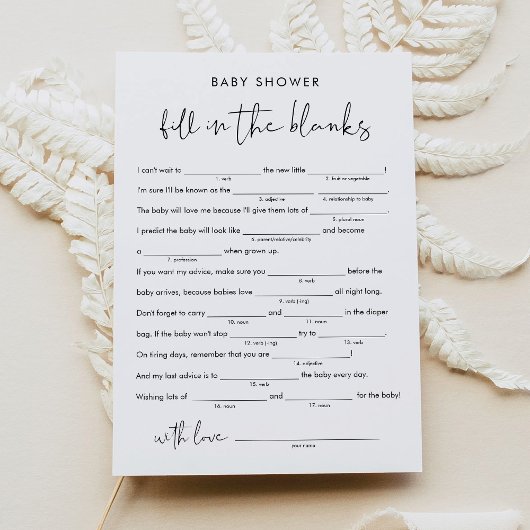 STELLA Baby shower Libs, vul het blanco spel in Kaart