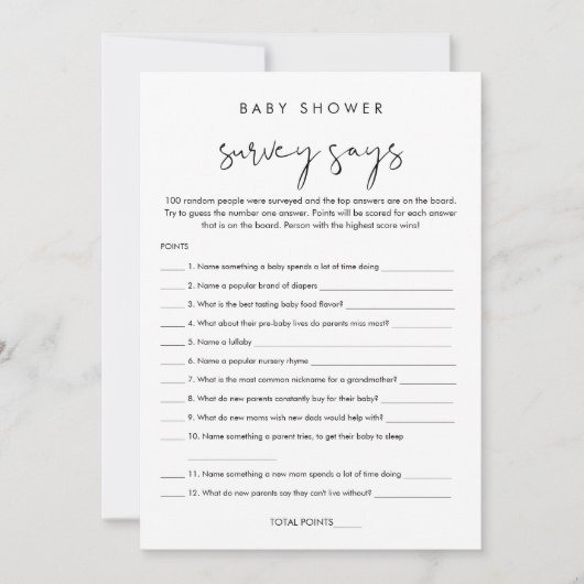 STELLA Baby shower Survey zegt Game Kaart (Voorkant)