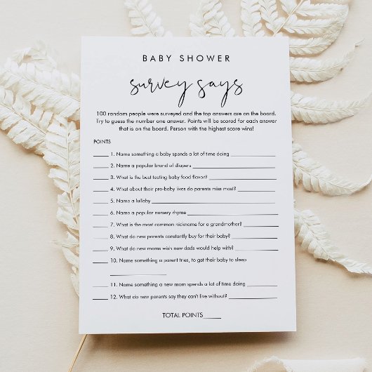 STELLA Baby shower Survey zegt Game Kaart