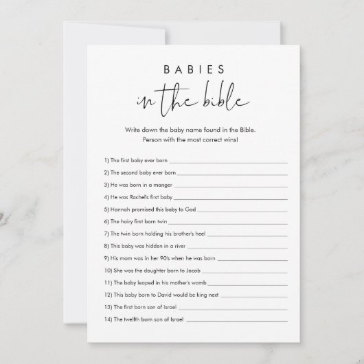 STELLA baby's in de bijbel Baby shower spel Kaart (Voorkant)