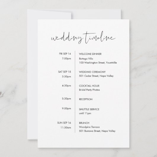 STELLA Bruiloft Welkomsttas Letter & Tijdlijn Kaar Kaart (Achterkant)