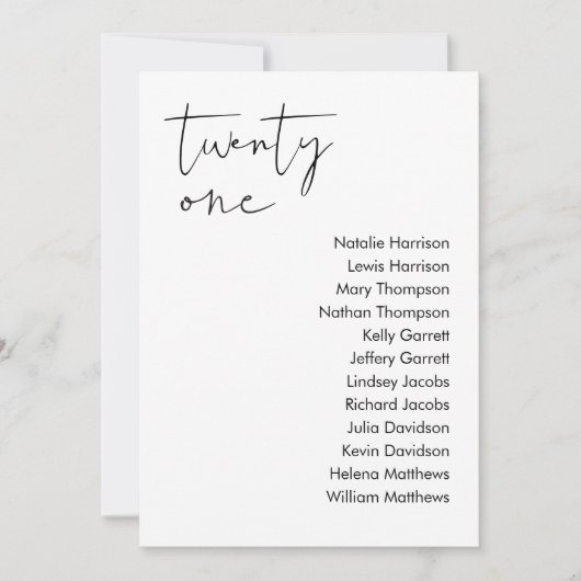 STELLA Bruiloft Zitplaatsen Kaart - TABEL 21 (Voorkant)