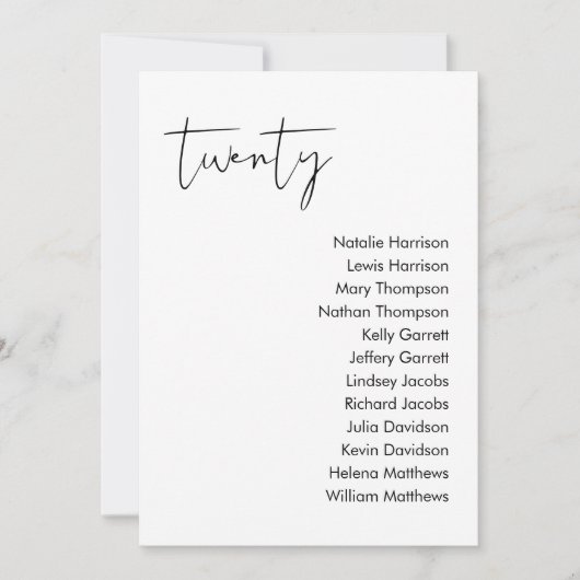 STELLA Bruiloft Zitplaatsen Kaart - TAFEL 20 (Voorkant)