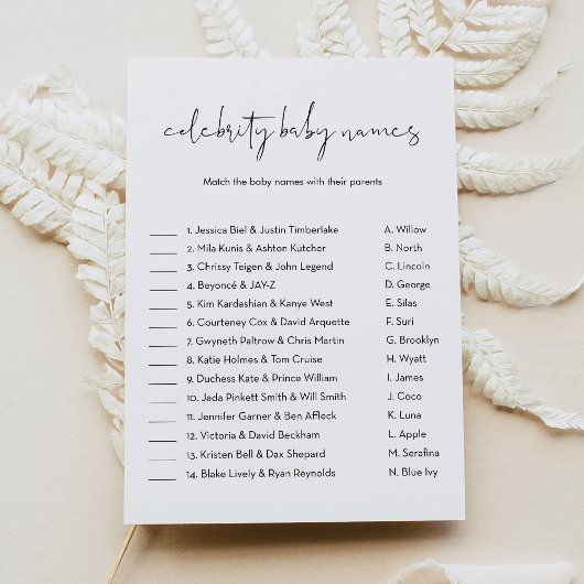 STELLA Celebrity Baby Naam Baby shower Spel Kaart