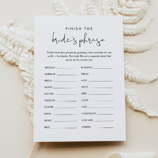 STELLA Eindig de Bride's Phrase Bridal Game Kaart