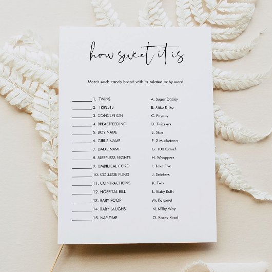 STELLA Hoe zoet Het Is Snoep Bar Baby Game Kaart