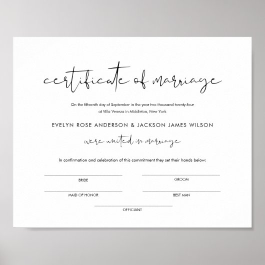 STELLA Huwelijkscertificaat van Huwelijk 8x10 Poster (Voorkant)