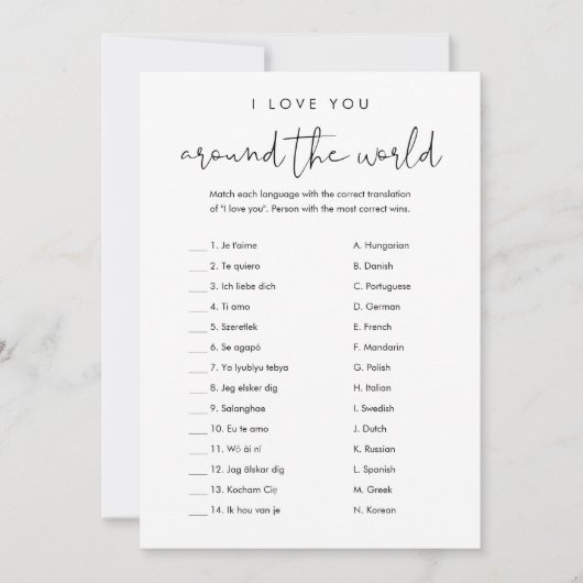 STELLA Ik hou van je rond de wereld bruids spel Kaart (Voorkant)
