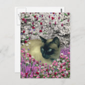Stella in Flowers I - Chocolate Cream Siamese Cat Briefkaart (Voorkant / Achterkant)