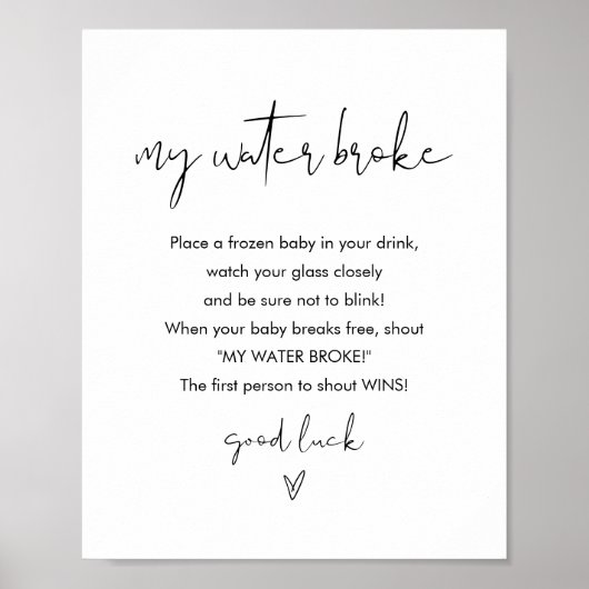 STELLA Mijn Water Broke Baby shower Game Sign Poster (Voorkant)
