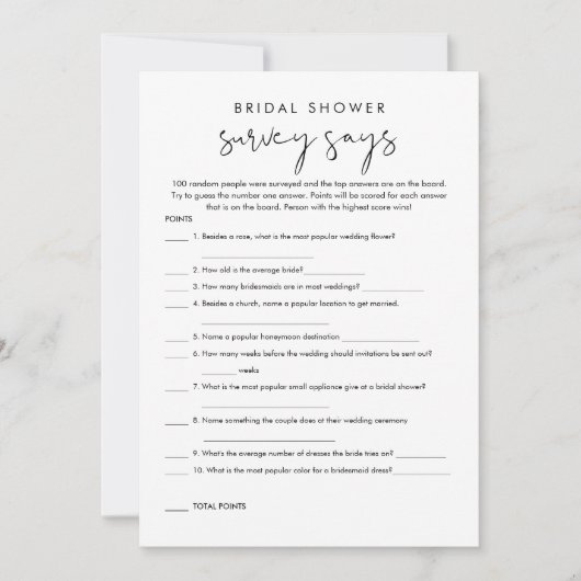 STELLA Minimal Vrijgezellenfeest Survey zegt spel Kaart (Voorkant)