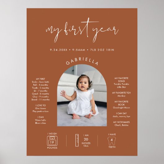 STELLA Minimalist Sienna 1e Verjaardag Milestone Poster (Voorkant)