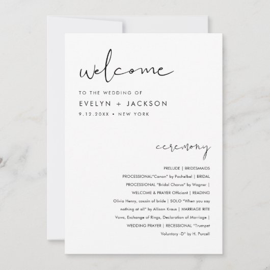 STELLA Minimalistisch huwelijksprogramma 5x7 Kaart (Voorkant)