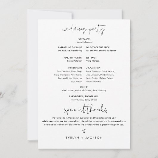 STELLA Minimalistisch huwelijksprogramma 5x7 Kaart (Achterkant)