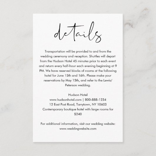 STELLA Minimalistische bruiloft Details Kaart, 3.5 Informatiekaartje (Voorkant)