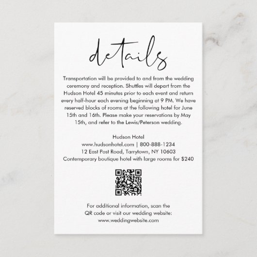 STELLA Minimalistische bruiloft details QR Code 3. Informatiekaartje (Voorkant)