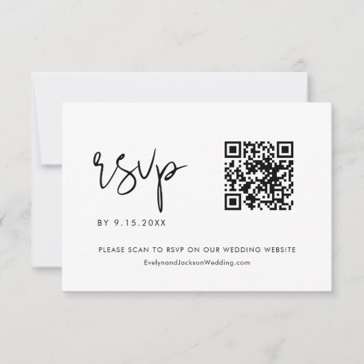 STELLA Minimalistische Bruiloft QR Code RSVP Kaartje (Voorkant)