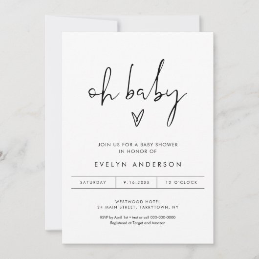 STELLA Minimalistische foto Oh Baby shower Uitnodi Kaart (Voorkant)