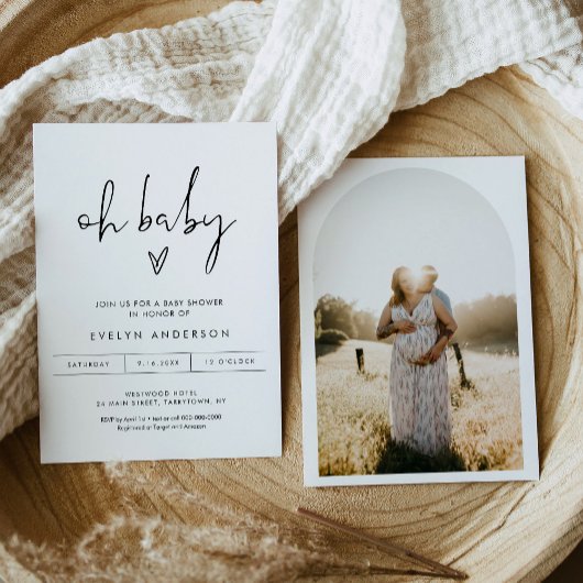 STELLA Minimalistische foto Oh Baby shower Uitnodi Kaart