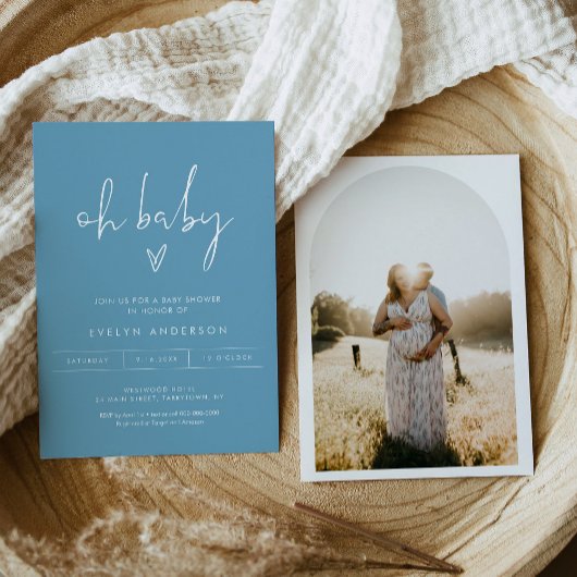 STELLA Minimalistische foto Oh Baby shower Uitnodi Kaart