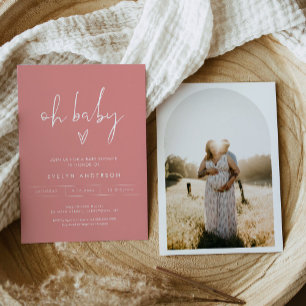 STELLA Minimalistische foto Roze Oh Baby shower Kaart