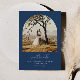 STELLA Moderne boog foto Save The Date Magnet Navy