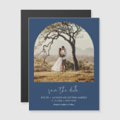 STELLA Moderne boog foto Save The Date Magnet Navy (Voorkant / Achterkant)